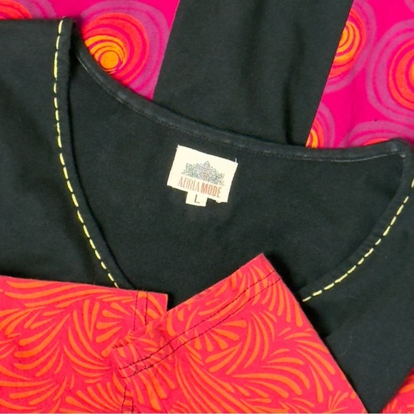 🇨🇦 Adria Mode Bohemian Black Multicolour Long Sleeve Aline Short Dress Large - Picture 7 of 10